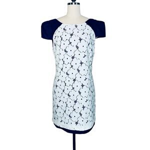 Tibi White Floral Lace Blue Silk Overlay Mini Dress| Size 8